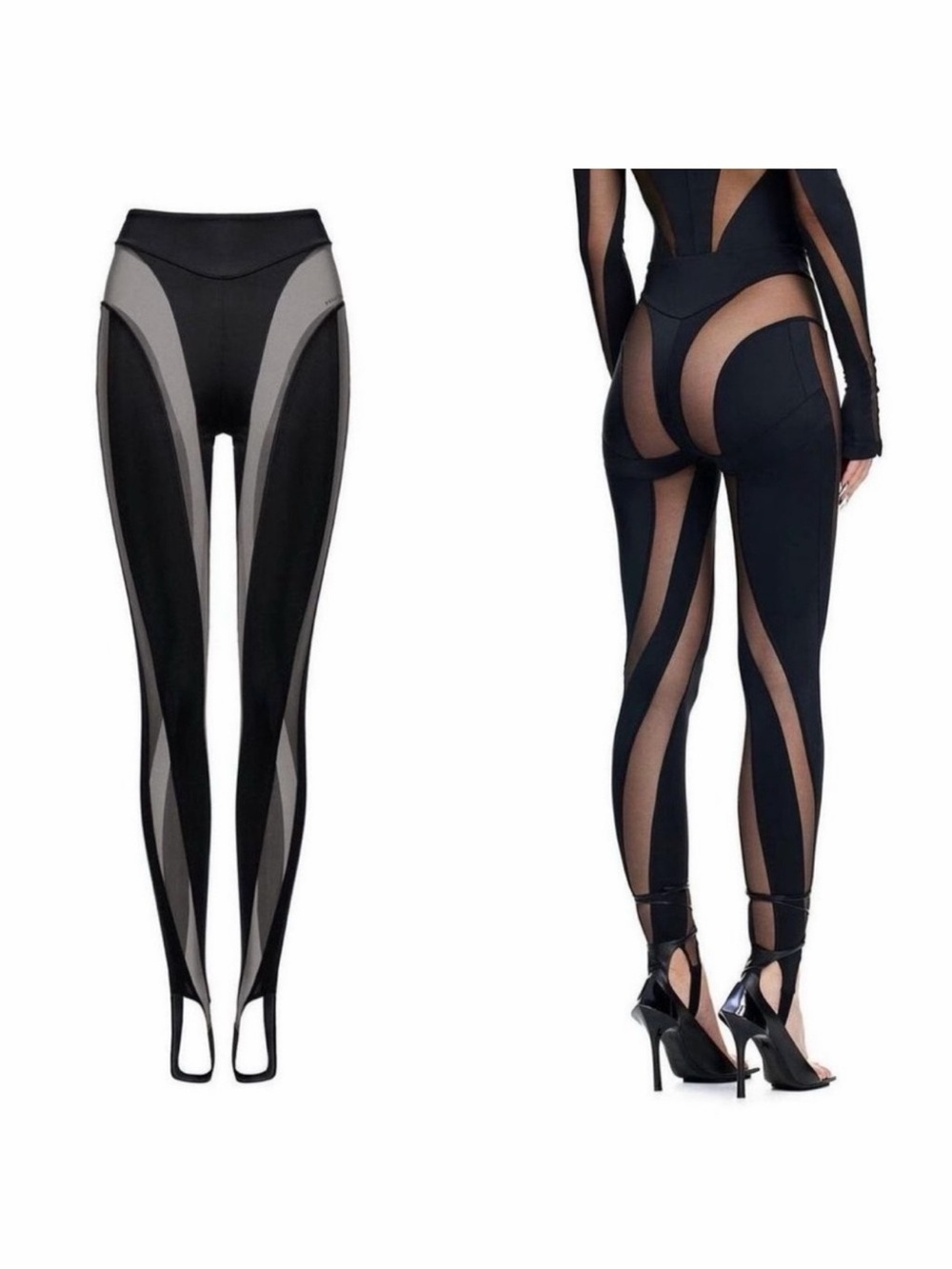 Maniere De Voir Black Mesh-Panel Leggings